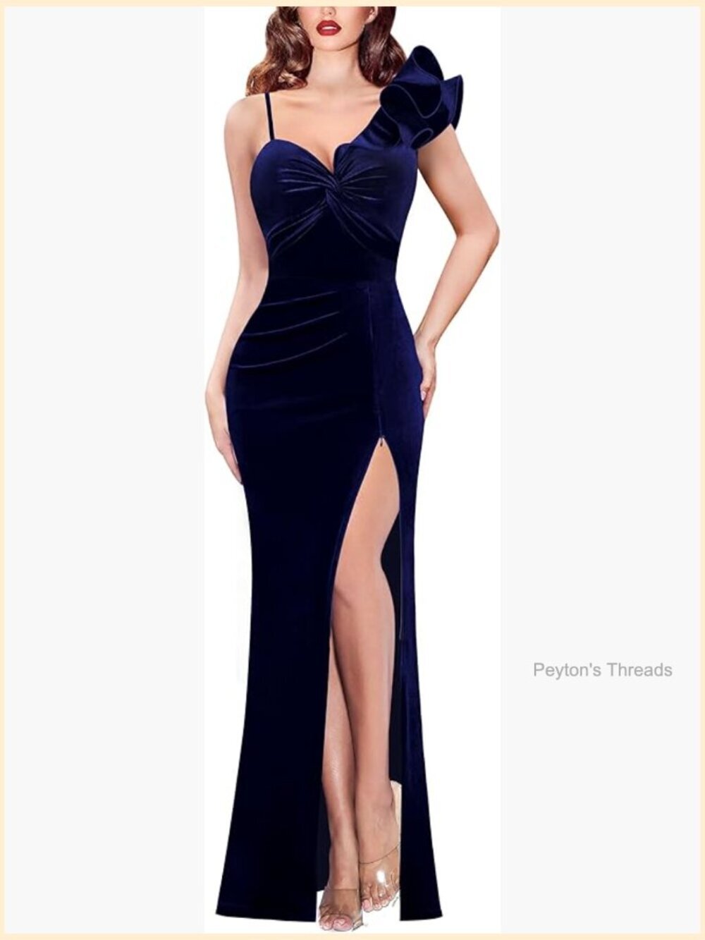One Shoulder Ruffle Ruched Maxi Dress with Twist Front Split